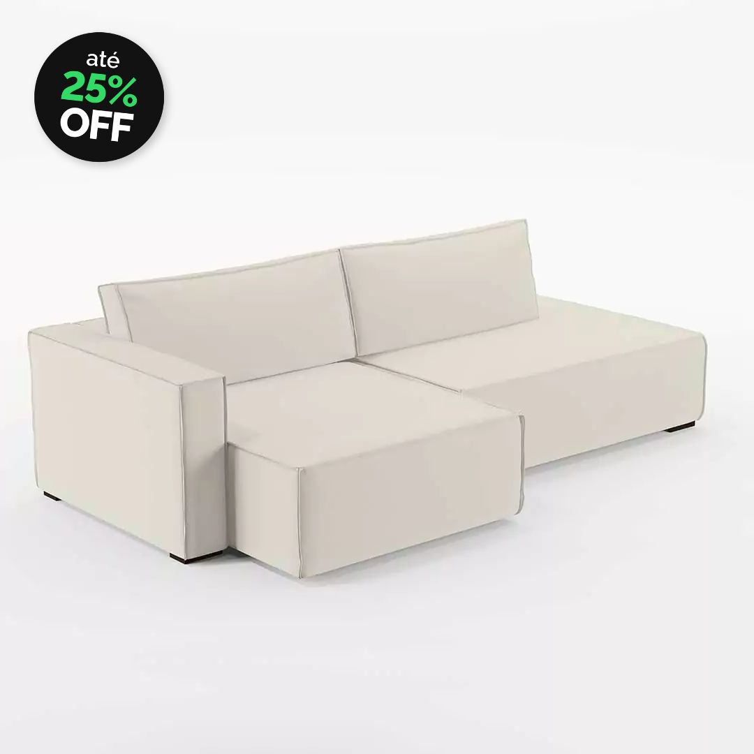 _BLACK (48) Sofá Clausi 2 Lugares Com Assento Retrátil Termino em Chaise e Braço Esquerdo - Imagem 1