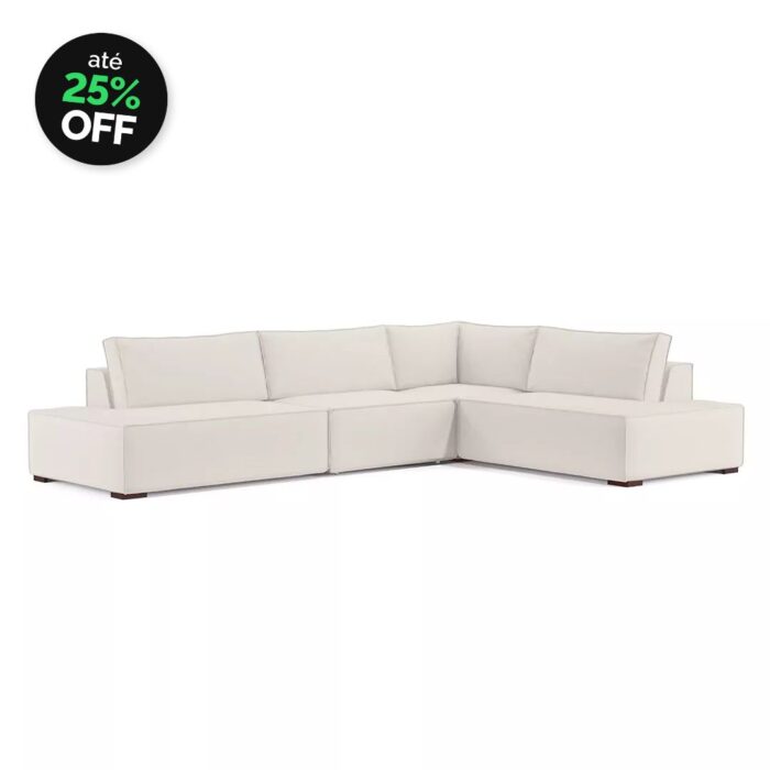 Sofá 4 Lugares Clausi Com Assento Fixo Término em Chaise - Imagem 1