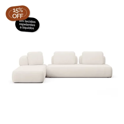 Sofá Modular Bono 2 Módulos Com Assento em Chaise e Encosto Solto