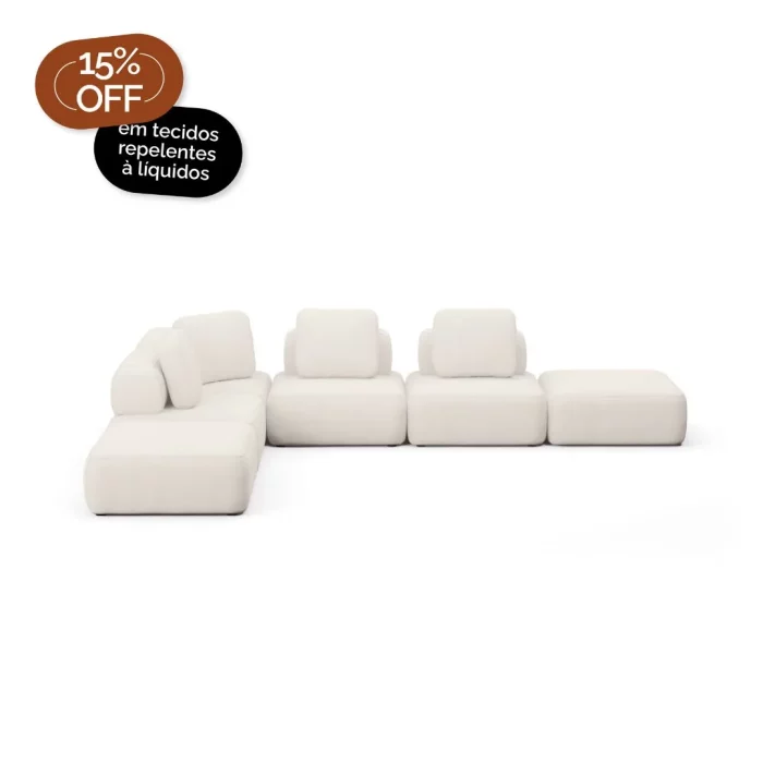 Sofá Modular Bono 6 Módulos Canto Com Puff e Encosto Solto - Imagem 1
