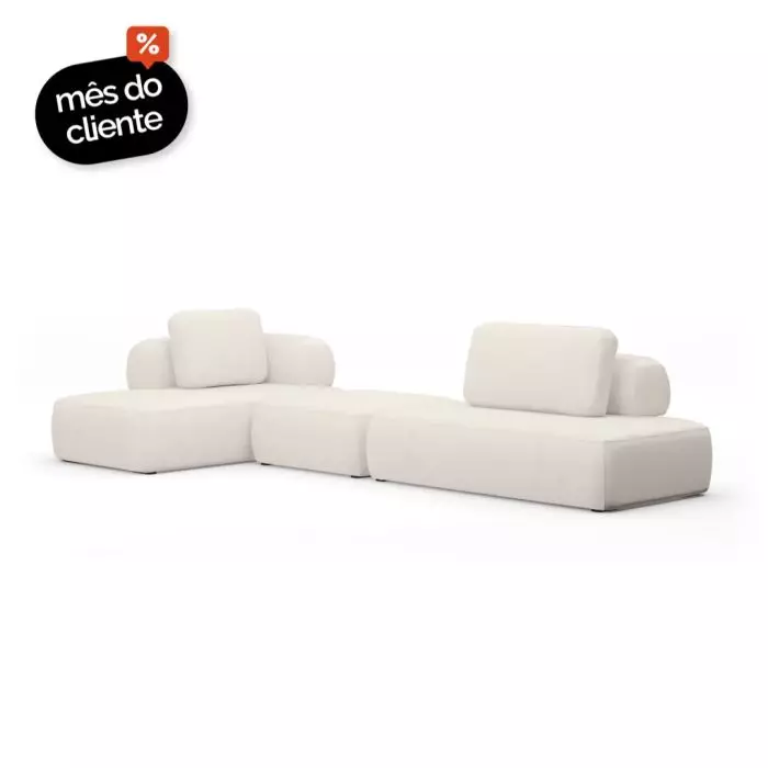 Sofá Modular Bono 2 Módulos Com Puff Central e Encosto Solto - Imagem 1
