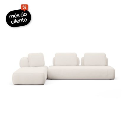 Sofá Modular Bono 2 Módulos Com Assento em Chaise e Encosto Solto