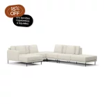 Sofá 6 Lugares Veso Com Assento em Chaise e Puff Canto