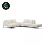 Sofá 6 Lugares Veso Com Assento em Chaise e Puff Canto
