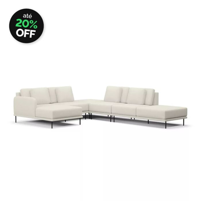 Sofá 6 Lugares Veso Com Assento em Chaise e Puff Canto - Imagem 1