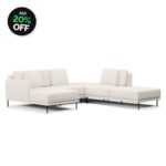 Sofá 5 Lugares Veso Canto Com Assento em Chaise e Puff