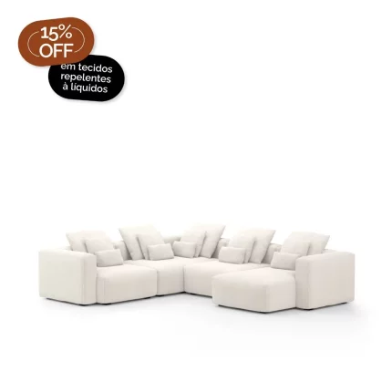 Sofá Glow 4 Lugares Assento em Chaise Encosto Fixo e Braço 30cm