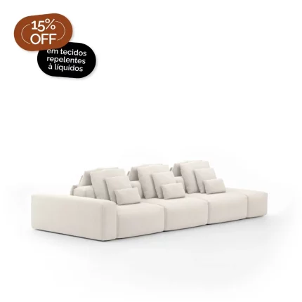 Sofá Glow 3 Módulos Ilha Com Puff Braço Direito 30cm e Encosto Automático