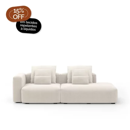 Sofá Glow 2 Lugares Com Chaise Encosto Fixo Braço Lateral Direito 20cm