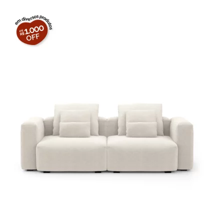 Sofá Glow 2 Lugares Retrátil com Encosto Fixo e Braço de 30cm