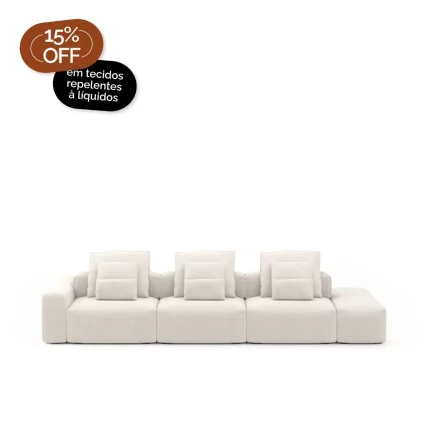 Sofá Glow 3 Lugares Com Chaise Encosto Fixo e Braço Lateral Direito 30cm