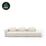 Sofá Glow 3 Lugares Com Chaise Encosto Fixo e Braço Lateral Direito 30cm