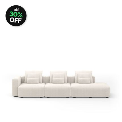 Sofá Glow 3 Lugares Com Chaise Encosto Fixo e Braço Lateral Direito 30cm