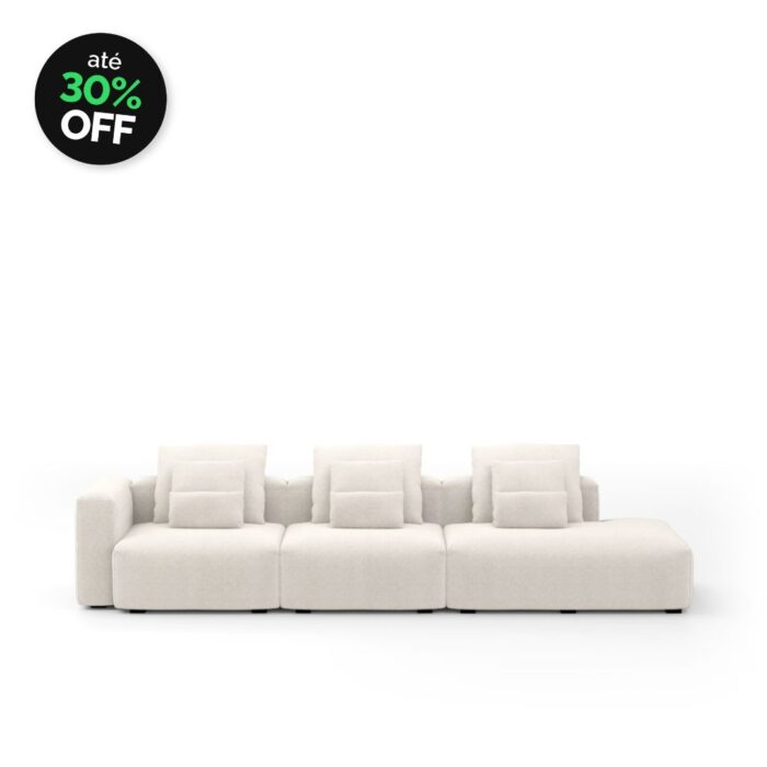 Sofá Glow 3 Lugares Com Chaise Encosto Fixo e Braço Lateral Direito 30cm - Imagem 1