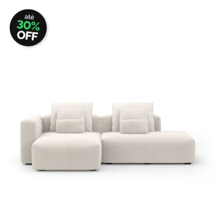 Sofá Glow 2 Lugares Com Chaise Encosto Fixo e Braço Lateral Direito 30cm