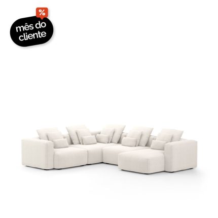 Sofá Glow 4 Lugares Assento em Chaise Encosto Fixo e Braço 20cm