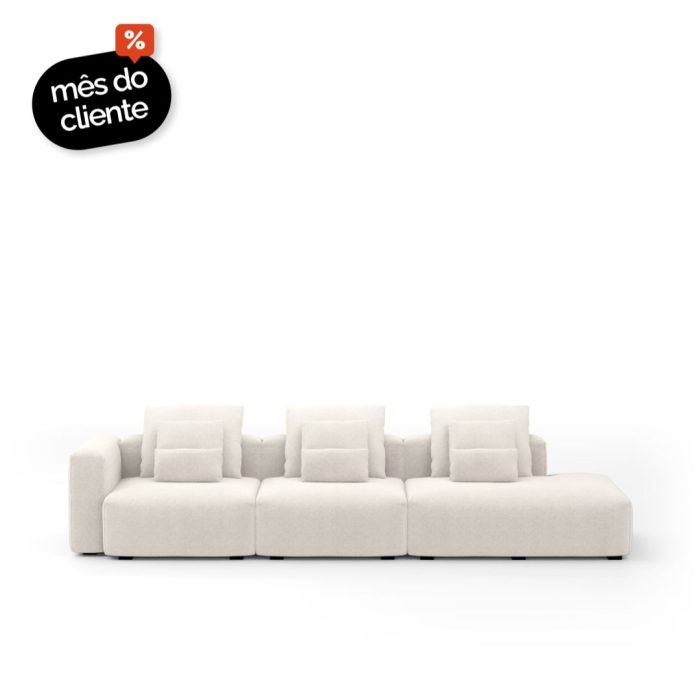 Sofá Glow 3 Lugares Com Chaise Encosto Fixo e Braço Lateral Direito 20cm - Imagem 1