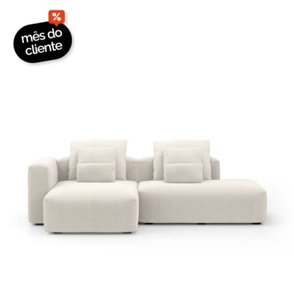 Sofá Glow 2 Lugares Com Chaise Encosto Fixo Braço Lateral Direito 20cm