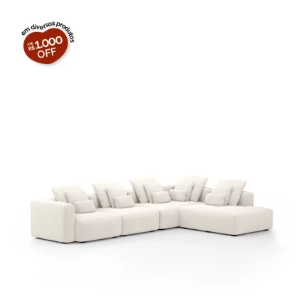 Sofá Glow 4 Lugares Com Chaise Encosto Fixo e Braço Lateral Direito 20cm