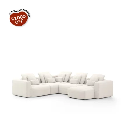 Sofá Glow 4 Lugares Com Chaise Encosto Fixo e Braço 20cm