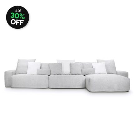 Sofá Glow 3 Lugares Com Chaise Encosto Fixo e Braço 30cm
