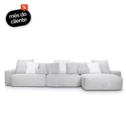 Sofá Glow 3 Lugares Com Chaise Encosto Fixo e Braço 30cm