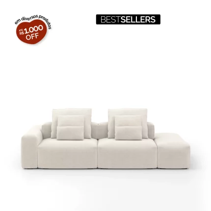Sofá Glow 2 Módulos Ilha Com Puff Braço Direito 30cm e Encosto Automático