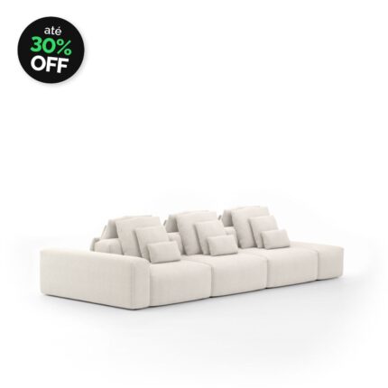 Sofá Glow 3 Módulos Ilha Com Puff Braço Direito 30cm e Encosto Automático