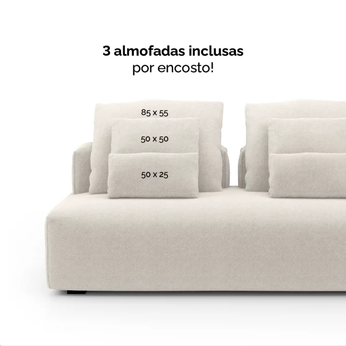 Sofá Glow 3 Módulos Com Encosto e Almofadas Soltas - Imagem 5