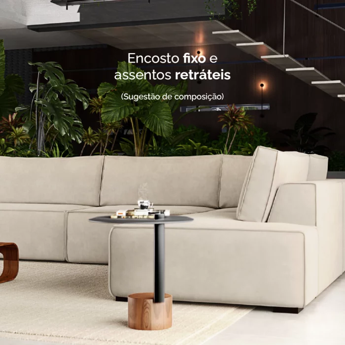 Sofá Clausi 2 Lugares Com Assento Fixo, Término em Chaise e Braço Direito - Imagem 5