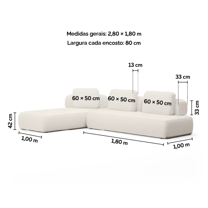 Sofá Bono 2 módulos Com Assento em Chaise - Imagem 3