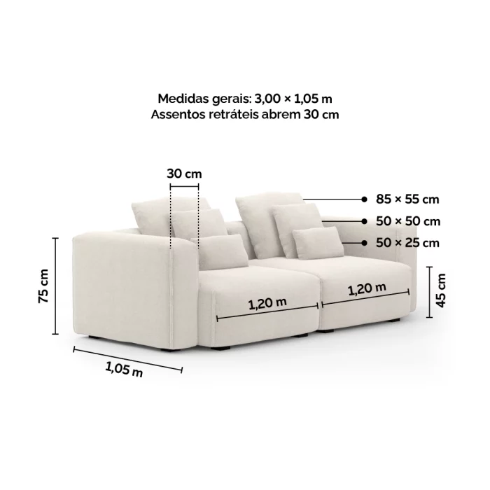 Sofá Glow 3,00m retrátil - Imagem 3