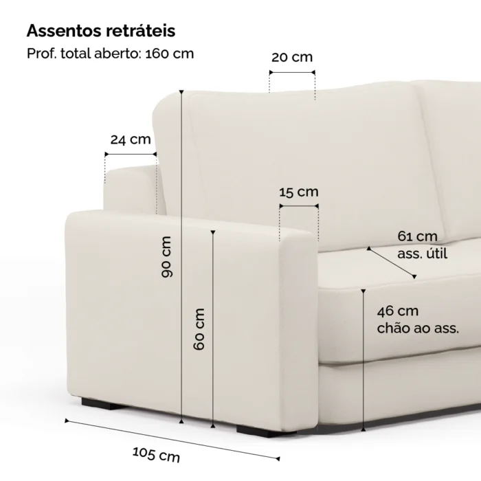 Sofá Domo Bipartido assento retrátil 2,50m - Imagem 4
